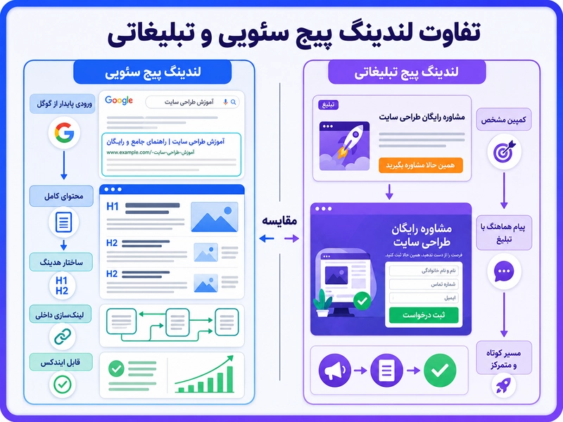 تفاون لندینگ پیج تبلیغاتی و لندینگ پیج سئویی